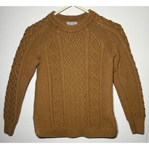 J. Crew Women XS Brown Cable Knit Sweater Camel Long Sleeve Crew Neck Pullover